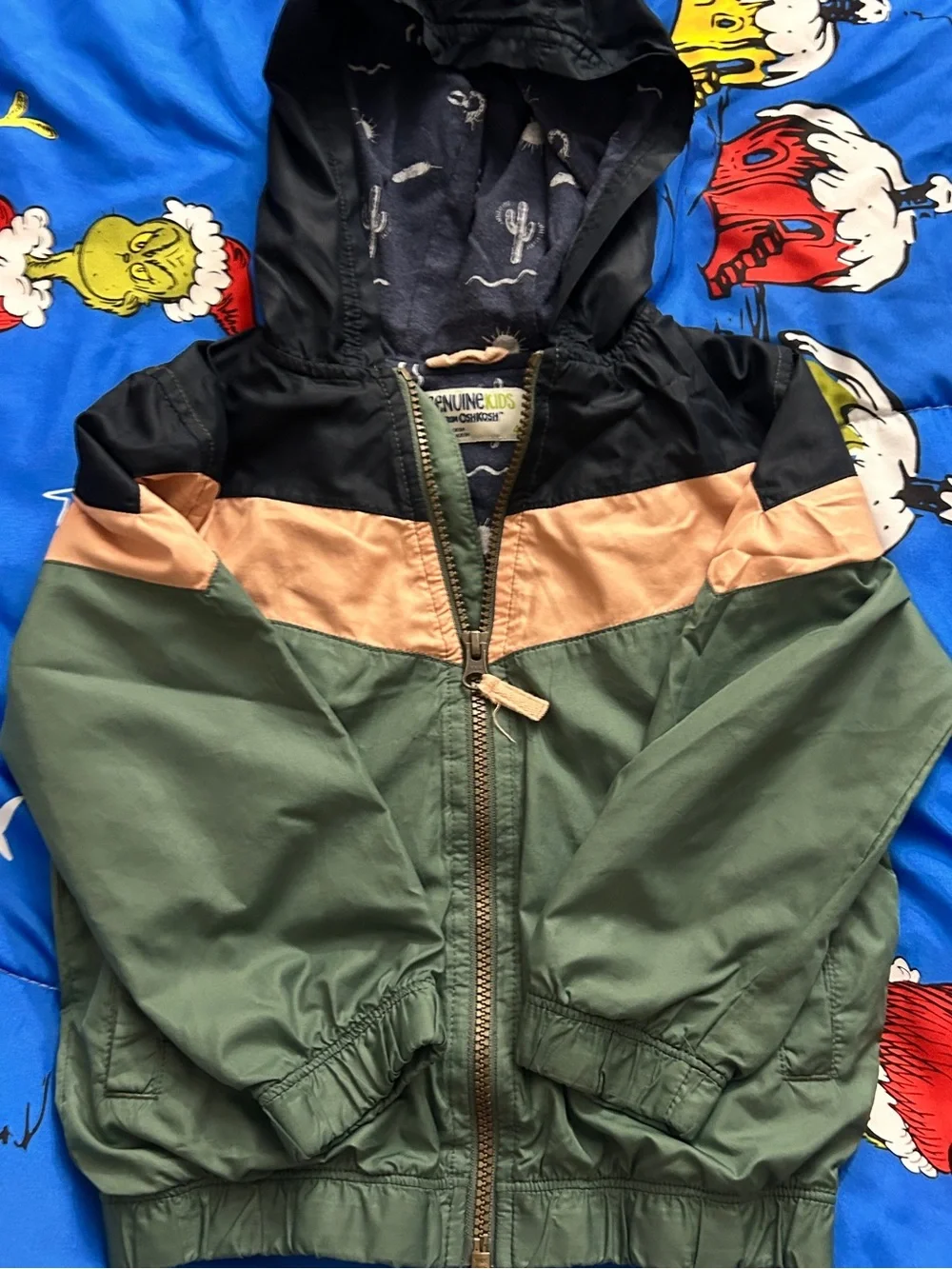 OshKosh B'gosh Green, Tan & Navy Colorblock Windbreaker Jacket